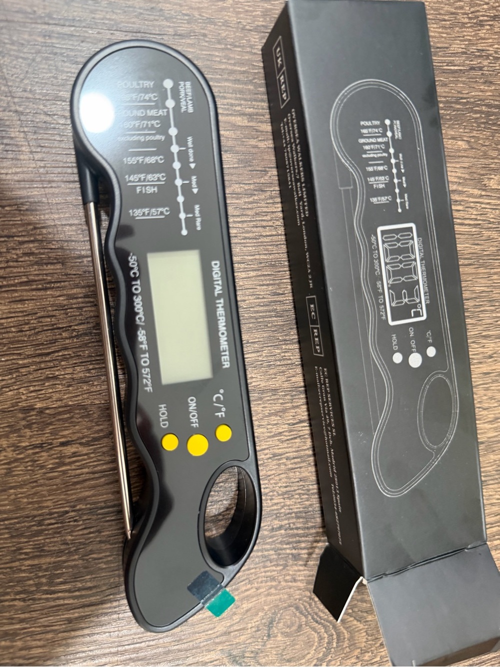 Black Digital Food Thermometer - Foldable Probe Instant Read
